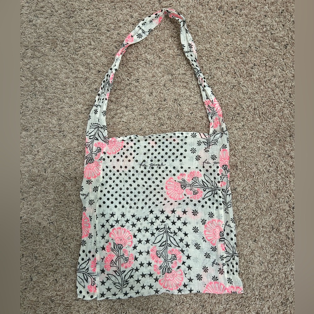 Free People Floral and Star Patterned Cotton Gauze Reusable Tote Bag